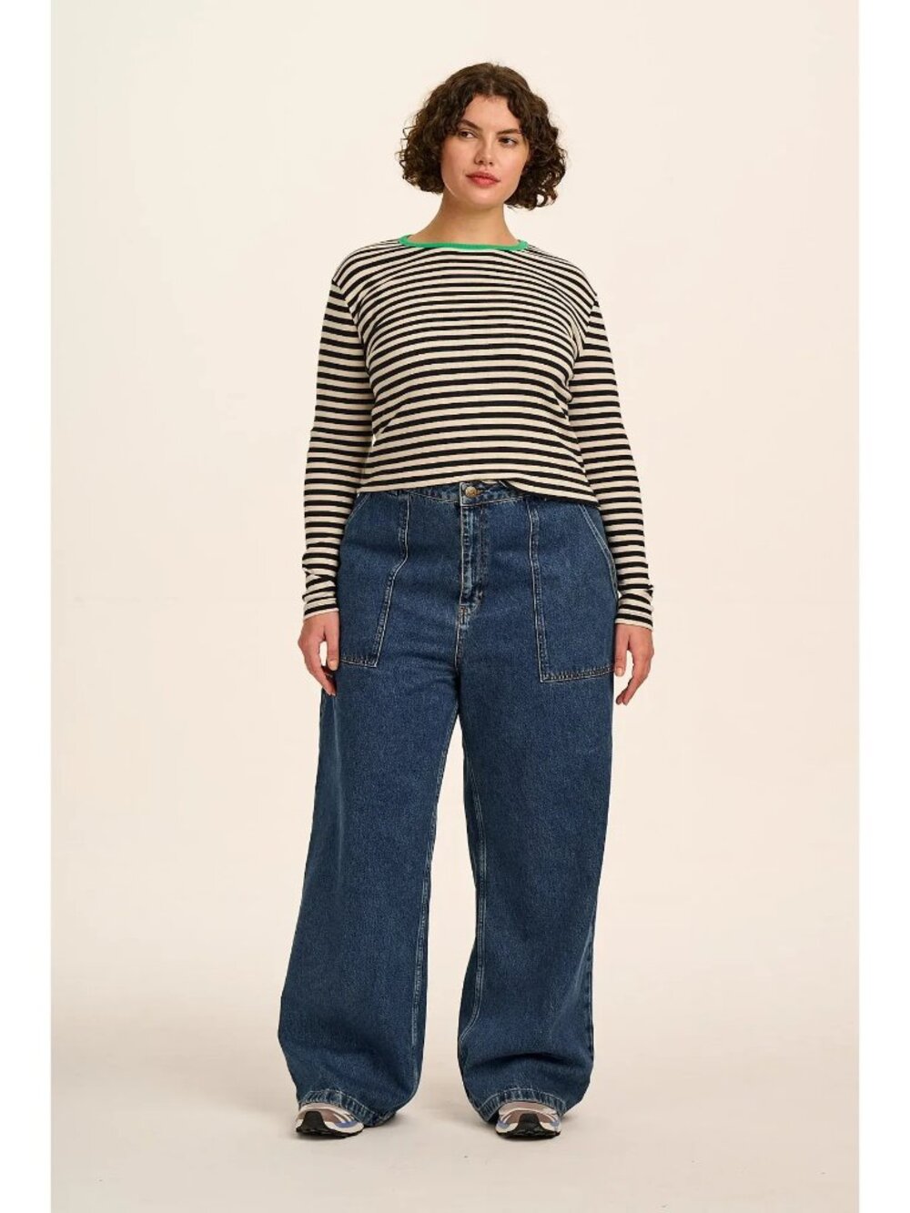Lucy & Yak Delores Wide Leg Denim Jeans in Mid Wash Blue Size 42W/ US 18